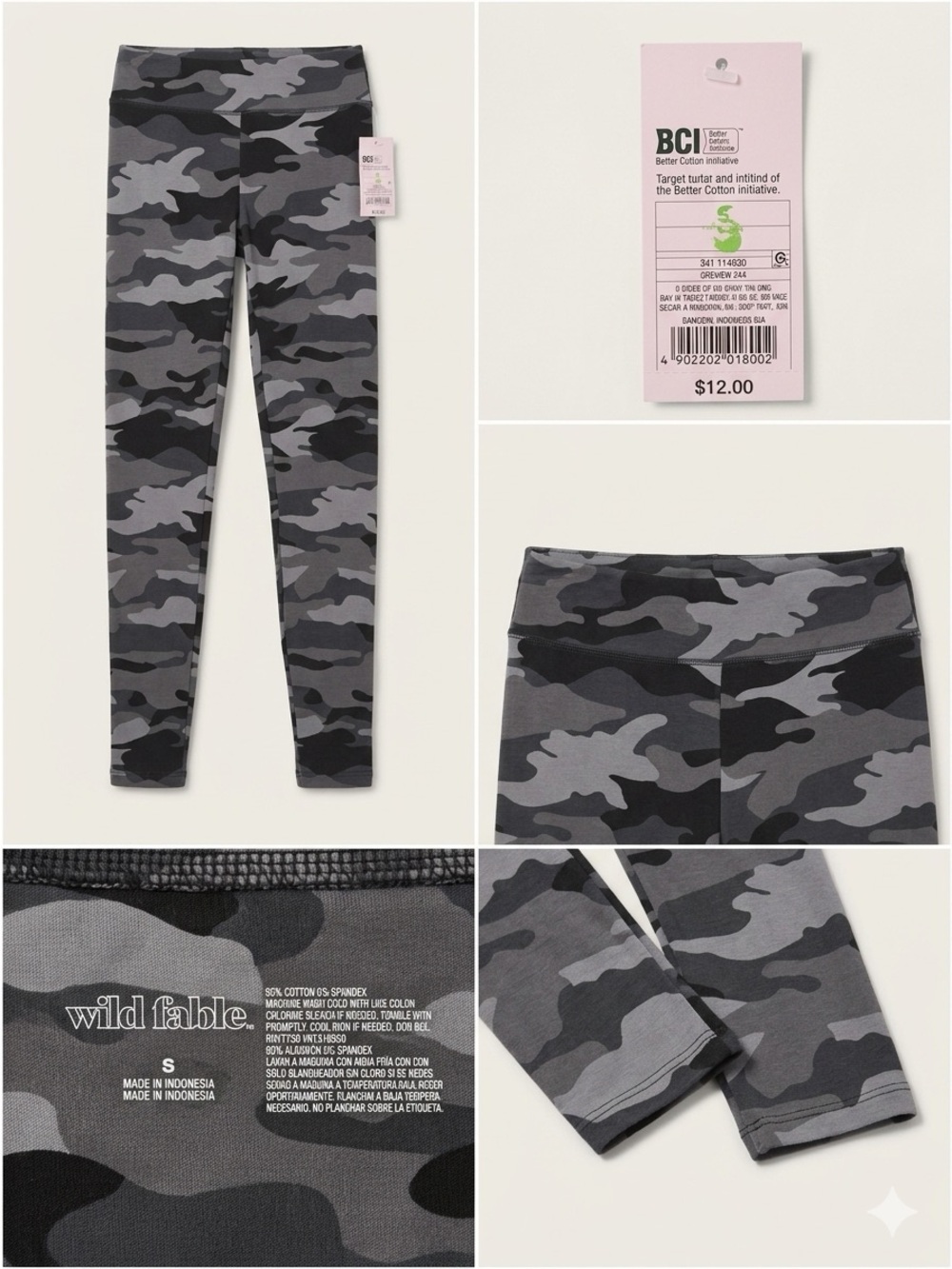wild fable Black & Gray Camo Girls' Leggings